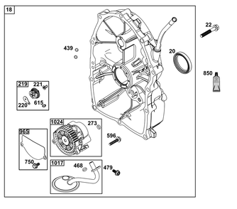 Crankcase Cover/Sump Group Diagram and Parts List for 61H277-0107-E1 400000 - 699999 Briggs and Stratton Engine